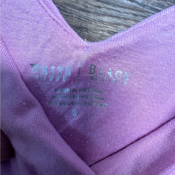 White House Black Market Purple Wrap Blouse with Cap Sleeves and Ruching - Picture 5 of 5